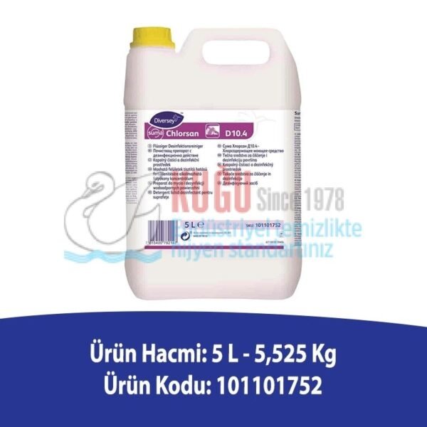 101101752 Diversey Suma Chlorsan D10.4 Dezenfektanlı Deterjan 5 LT - Görsel 2