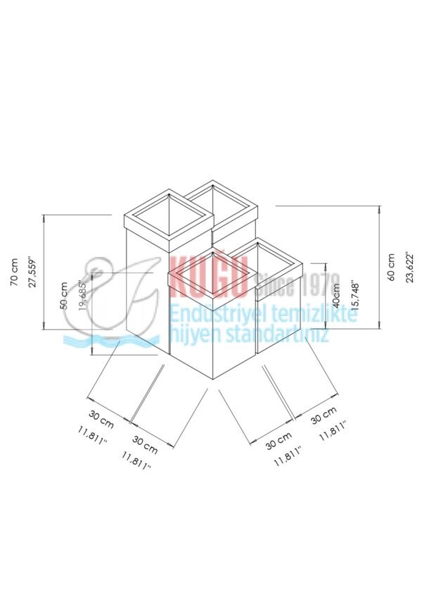 KGD-2278 190 LT 4'LÜ Paslanmaz Çelik Gövdeli Renkli Çemberli Geri Dönüşüm Çöp Kovaları - Görsel 2