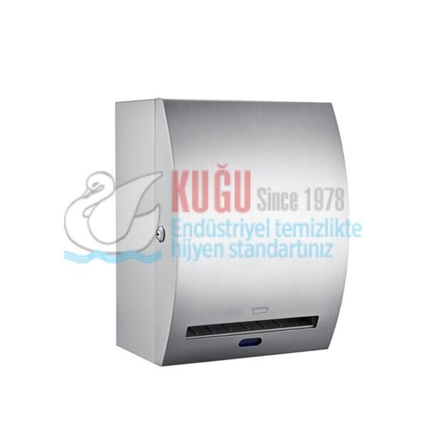8154 304 Kalite Satine Paslanmaz Çelik Bombe Tasarım Sensörlü ve Fotoselli  21 Cm Hareketli Havlu Dispenser Aparatı (Elektrikli ve Pilli) - Görsel 2