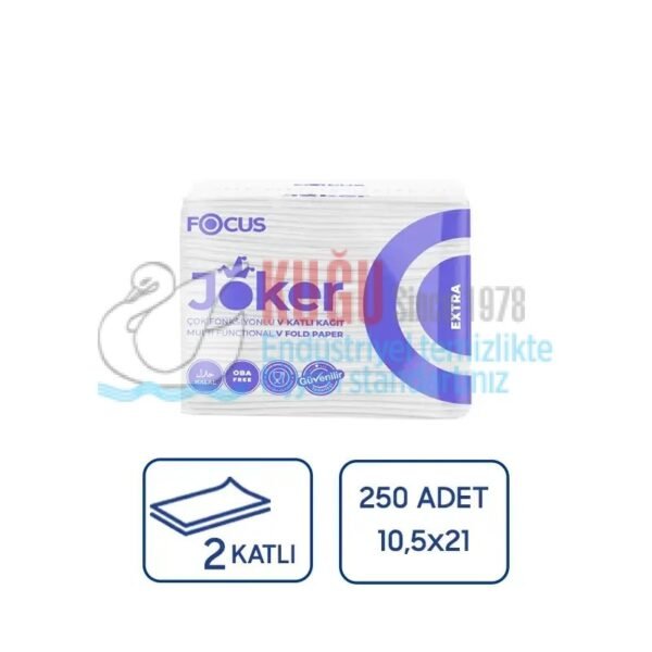 50005080 Focus Extra Çift Katlı Joker V Katlı Kağıt Peçete (1 Paket 250 Adet- Koli İçi 30 Paket) 9,144 Kg - Görsel 1