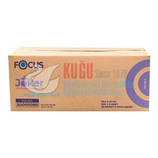 50005080 Focus Extra Çift Katlı Joker V Katlı Kağıt Peçete (1 Paket 250 Adet- Koli İçi 30 Paket) 9,144 Kg - Görsel 3