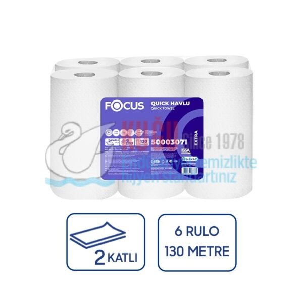 50003071 Focus Extra Jumbo Hareketli Havlu 130 Metre (1 Koli 6 Rulo-1 Rulo 130 Metre) 6,08 Kg - Görsel 1