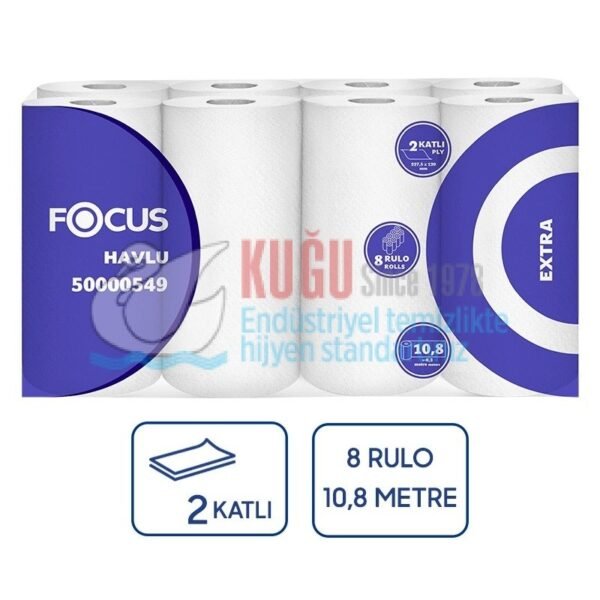 50000549 Focus Extra Ev Tipi Çift Katlı Klasik Rulo Kağıt Havlu (1 Paket 8 Rulo- Koli İçi 3 Paket 24 Rulo) - Görsel 1