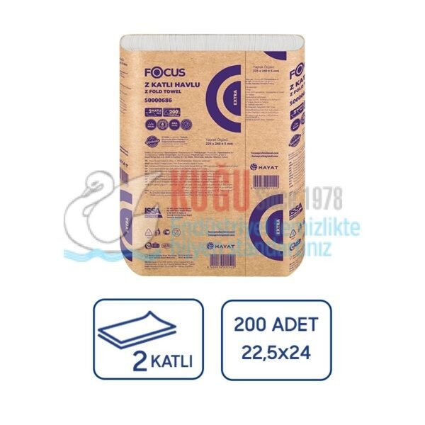 50000686 Focus Extra Z Katlı Kağıt Havlu (1 Paket 200 Adet-Koli İçi 12 Paket) 4,8 Kg - Görsel 1