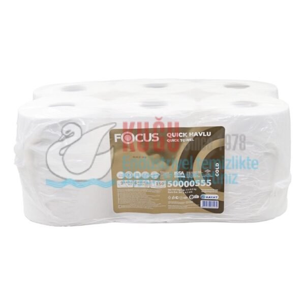 50000555 Focus Gold Quick Çift Katlı 21 Cm Hareketli Havlu (1 Rulo150 Metre-Koli İçi 6 Rulo) 9 Kg - Görsel 3