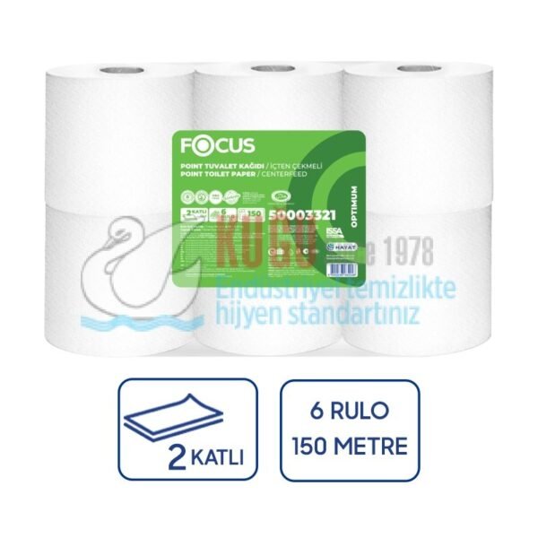 50003321 Focus Optimum Point 6'lı İçten Çekmeli Mini Cimri Wc  Tuvalet Kağıdı 4 Kg (1 Rulo 150 Metre-1 Koli 6 Rulo) - Görsel 1