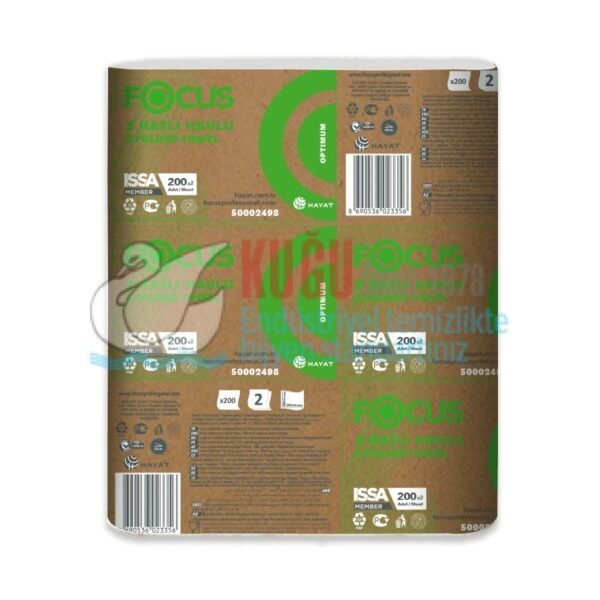 50002498 Focus Optimum Z Katlı Kağıt Havlu - Çift Katlı - 200 Yaprak - 12 Paket - 20 cm x 24 cm - Görsel 2