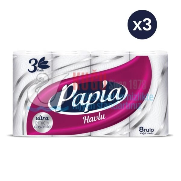 50001818 Focus Papia 3 Katlı  Rulo Havlu Kağıt 24 Lü (8x3) (1 Paket 8 Rulo-1 Koli 3 Paket) 2.53 Kg - Görsel 1