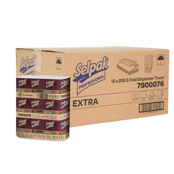 KGE-7900076  Selpak Professional 2 Katlı 200’lü 12 Paket 2.400 Adet Z-Katlı Dispenser Kağıt Havlu - Görsel 1