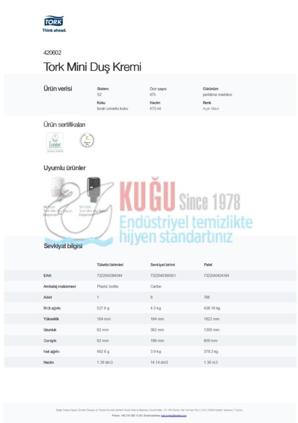 KT-420602 Tork 475 ML Premium Mini Saç & Vücut Lüks Krem ​​Sabun (1 Adet 475 ML-Koli İçi 8 Adet) - Görsel 9