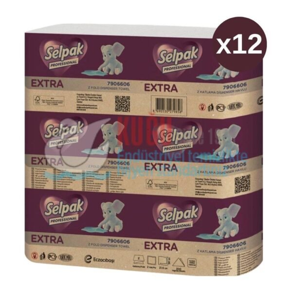 7906606 Selpak Professional Extra Z Katlama Dispenser Havlu Kağıt 200 Yaprak x 12 Li - Görsel 2
