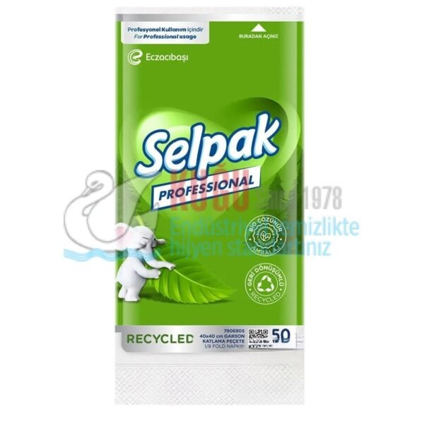 7906905 Selpak Profesyonel Recycled 40 x 40 1/8 Peçete 50 Yaprak x 20'li Paket (KOLİ=50 Lİ x 20 PK) - Görsel 1