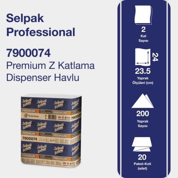 KGE-7900074 Selpak Professional Premium  2 Katlı 200'lü 20 Paket 4.000 Adet Z-Katlı Dispenser Havlu - Görsel 3