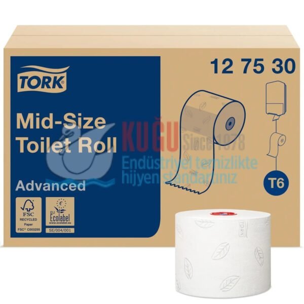 KT-127530 Tork Çift Rulo Orta Boy WC Tuvalet  Kağıdı 2 Katlı Gelişmiş T6 Beyaz - (1 Rulo 100 Metre-Koli İçi 27 Rulo) - Görsel 3
