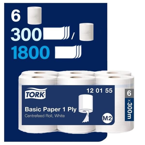 KT-120155 Tork İçten Çekmeli M2 Sistem Temel Kâğıt Tek Katlı Beyaz Renk (300 Metre 1 Rulo-Koli İçi 6 Rulo) - Görsel 1