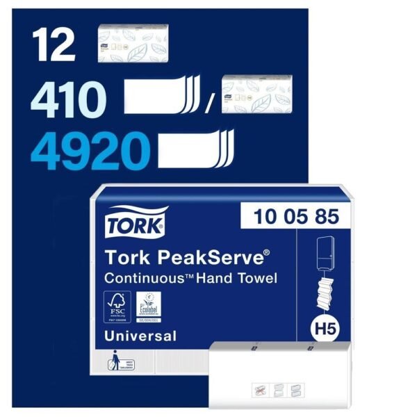 KT-100585 Tork PeakServe® Sürekli El Havlusu H5 Beyaz - (1 Paket 410 Adet-Koli İçi 12 Paket) - Görsel 2