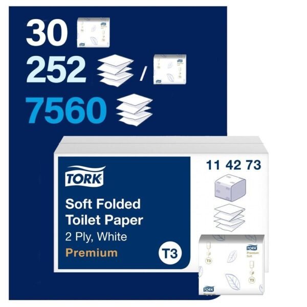KT-114273 Tork Yumuşak Katlamalı WC Tuvalet Kağıdı 2 Katlı Premium T3 - (1 Paket 252 Adet-Koli İçi 30 Paket) - Görsel 1