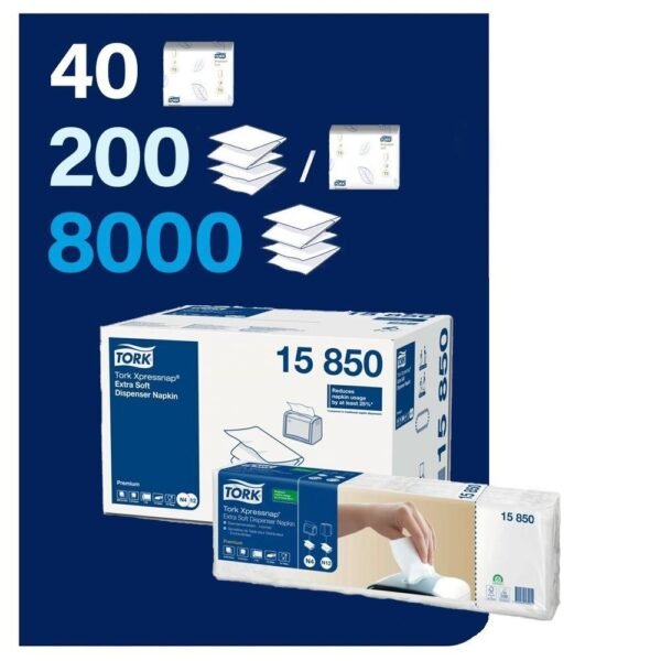 KT-15850 Tork Xpressnap® N4 Sistem Ekstra Yumuşak Beyaz Dispenser Peçete (1 Paket 200 Adet-Koli İçi 40 Paket) - Görsel 2