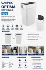 529100010001-W Carpex Optima Serisi Üstten Açılır Kapanır Kapakli 40 litre İç Hacimli Beyaz Renk Çöp Kovası