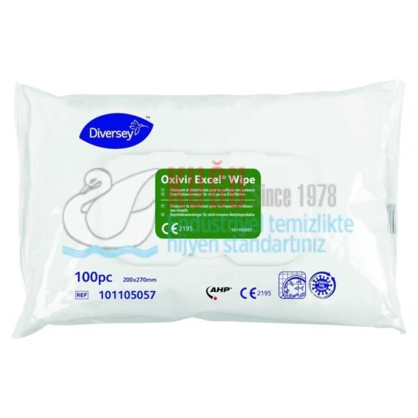 70024276 Oxivir Excel CE Wipes Mendil  100'lü 24 Paket Tıbbi ürünler ve pürüzsüz yüzeyler için geniş spektrumlu temizleyici dezenfektan mendiller