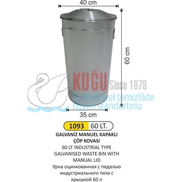 1093 60 LT GALVANİZ MANUEL KAPAKLI ÇÖP KOVASI