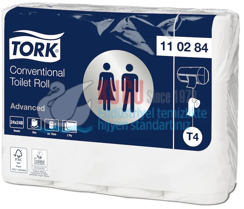 KT-110284 Tork T4 Sistem Konvansiyonel 2 Katlı Tuvalet Rulosu Advanced (1 Rulo 248 Yaprak-Koli İçi 24 Rulo)
