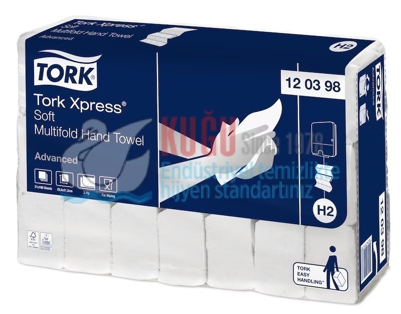 KT-120398 Tork Xpress® Yumuşak 2 Katlı El Havlusu H2 Sistem Z Katlama El Havlusu (1 Paket 180 Adet-Koli İçi 21 Paket)