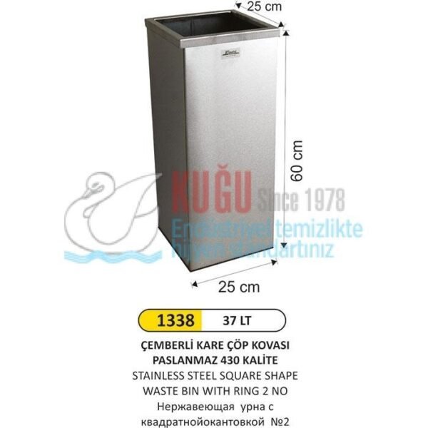 1338 37 LT KARE ÇEMBERLİ PASLANMAZ ÇÖP KOVASI