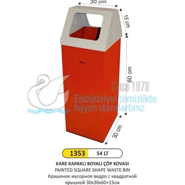 1353 54 LT KARE KAPAKLI BOYALI ÇÖP KOVASI