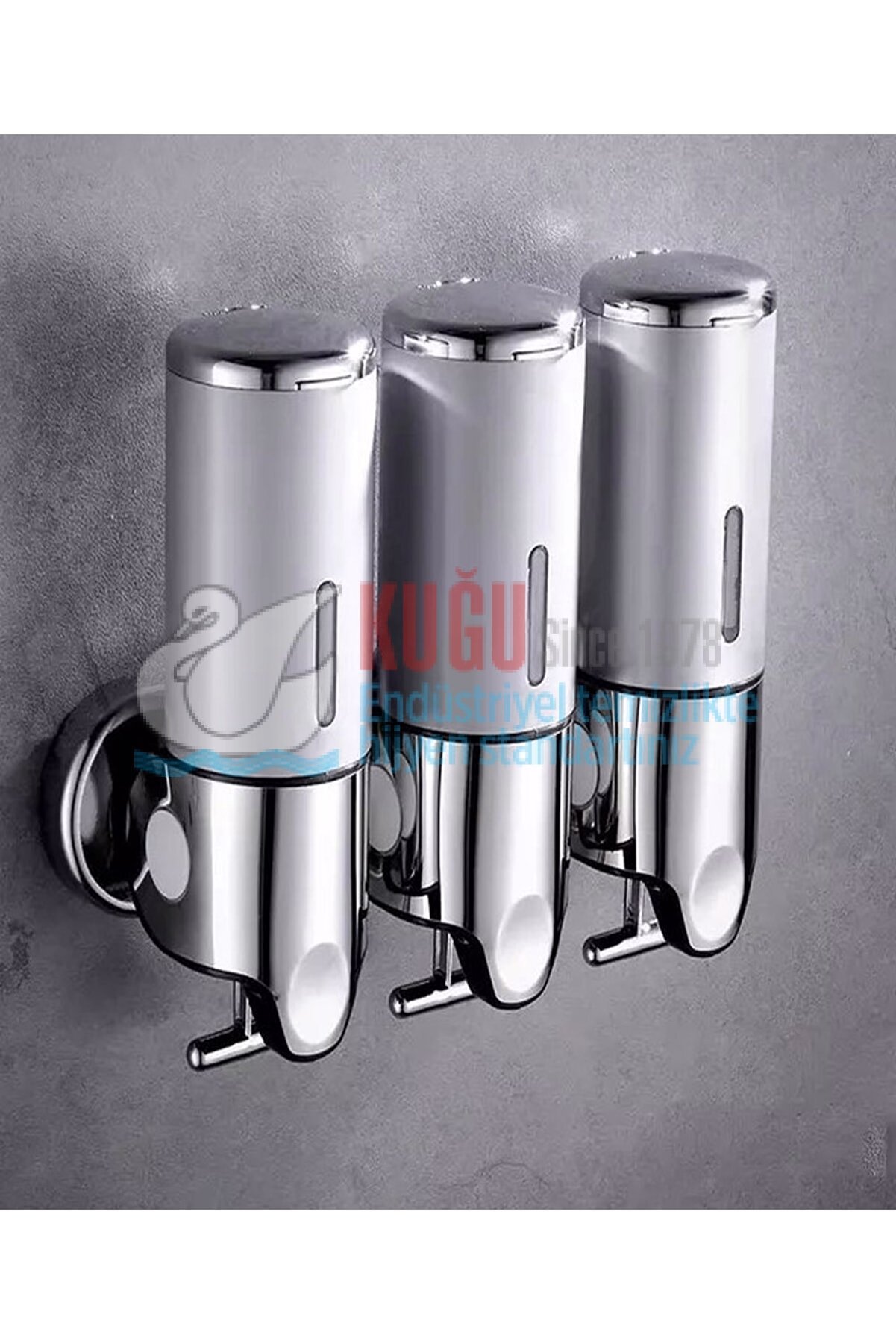 8055 Üçlü 1500 Ml 304 S.S. Paslanmaz Çelik Üstten Doldurmalı Hazneli Sıvı Sabun Şampuan Duş Jeli Dispenser Aparatı