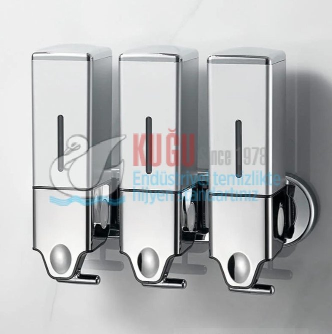 Second image of 8055-K Üçlü 1500 Ml  Alt Kısım 304 Kalite Paslanmaz Çelik Kare Abs Sert Plastik Kare Gövdeli Sıvı Sabun Şampuan Duş Jeli Dispenser Aparatı