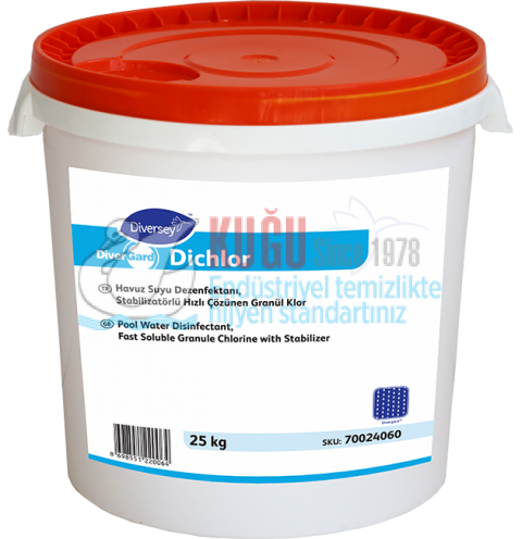 70024060 Diversey Divergard Dichlor 25 KG Havuz suyu dezenfektanı; Stabilizatörlü, Hızlı Çözülen Granül Klor