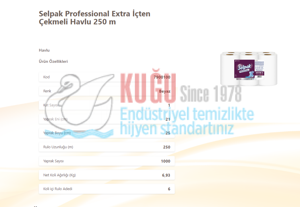 Second image of KGE-7900100 Selpak Professional Extra 250 Mt 6'lı İçten Çekmeli El Havlusu