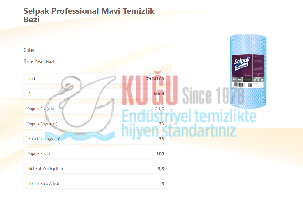 Second image of KGE-7904168 Selpak Professional Mavi Temizlik Bezi 100'lü 6 Rulo