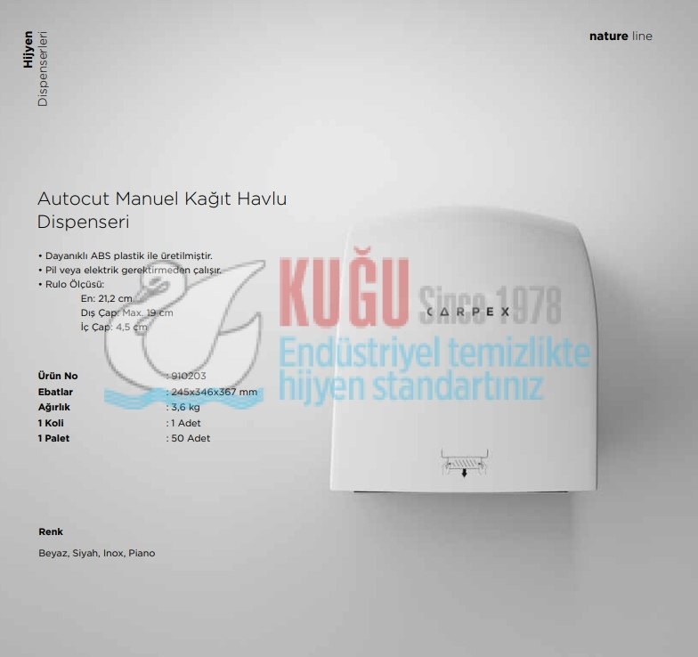 Second image of KGC-912010-W Carpex Beyaz Renk Nature Manuel AUTOCUT Çek-Al Hareketli Makine Kağıt Havlu Makinesi (2 YIL GARANTİLİ)