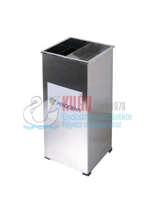 KGS-4191 Kare 304/430 S.S. Paslanmaz Küllük Hazneli Çelik İç ve Dış Mekan Çöp Kovası