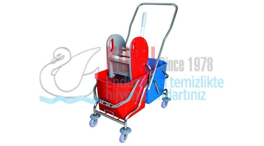 4193 Krom Çift Kovalı Temizlik Seti Plastik Presli