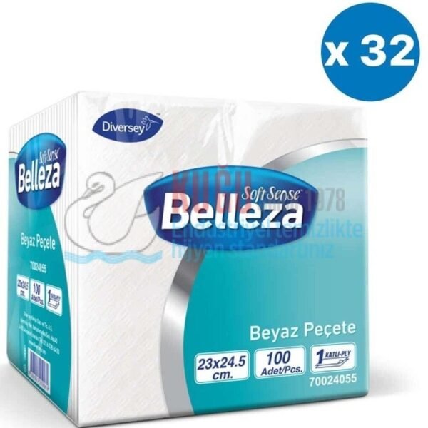 70024055 Diversey Belleza Beyaz Peçete 23x24,5 cm 100'lü 3,612  Kg (1 Koli 32 Paket-Paket İçi 100 Yaprak)
