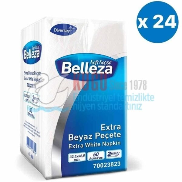 70023823 Diversey Belleza Çift Katlı Extra Beyaz Peçete 1/8 Katlama 50li 32,5x32,5 cm 4,706 Kg(1 Koli 24 Paket-Paket İçi 50 Yaprak)