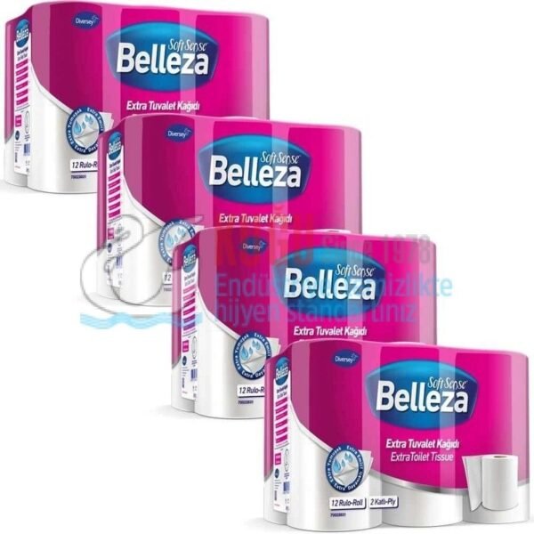 70023831 Diversey Belleza Çift Katlı Extra Ev Tipi Wc ve Tuvalet Kağıdı 12x4=48'li (1 Koli 4 Paket-1 Paket 12 Rulo-1 Rulo 180 Yaprak)