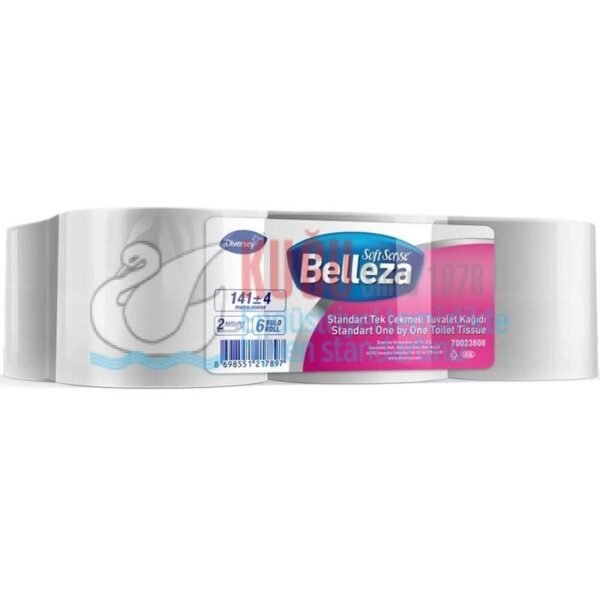70023808 Diversey Belleza Çift Katlı Standart Maxi Büyük Boy Cimri İçten Çekmeli Tuvalet Kağıdı 6'lı 4,094 Kg (1 Koli 6 Rulo-1 Rulo 141 Metre)