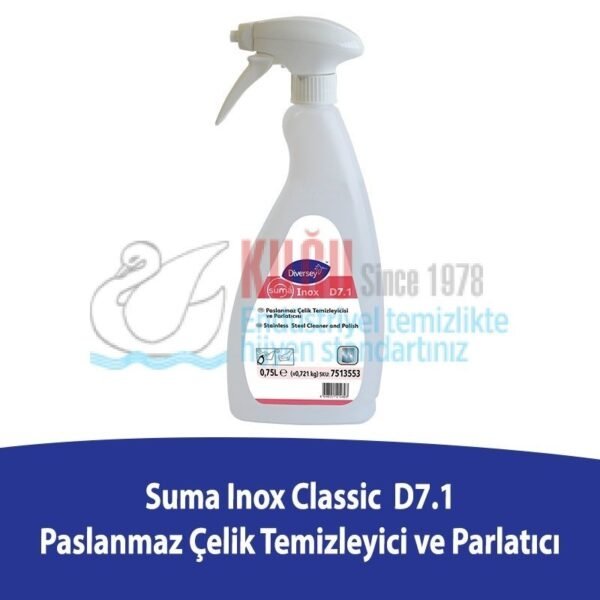 7513553 Diversey Suma Inox D7.1 Paslanmaz Çelik Temizleyici ve Parlatıcı 0.75 L