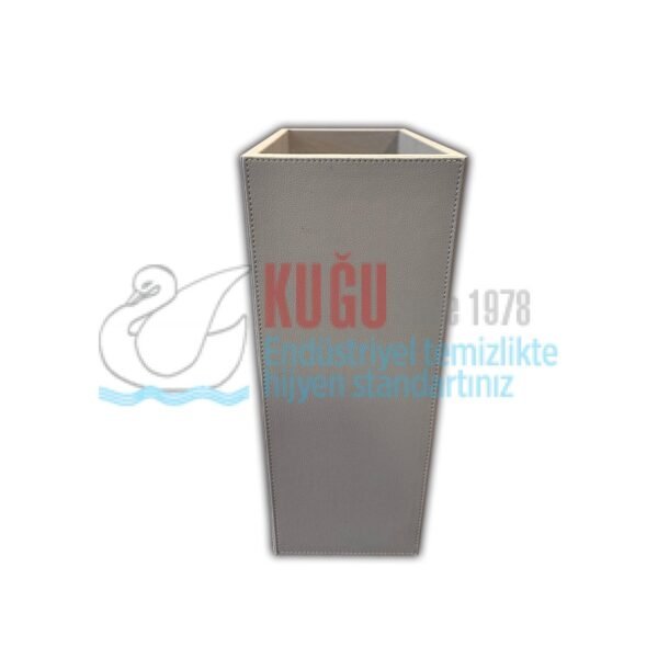 Second image of DK-2018 Otel Tipi Deri Kaplı Tek Renk Fırınlanmış Özel Ahşap İç Malzemeli Metal İç Kovalı Çöp Kovası