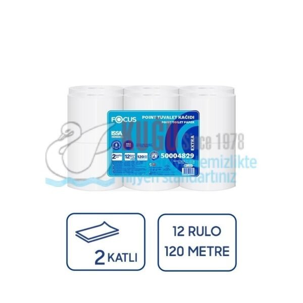50003244  Focus Extra Çift Katlı İçten Çekmeli Mini Cimri WC Tuvalet Kağıdı (1 Rulo 120 Metre-1 Koli 12 Adet Rulo)