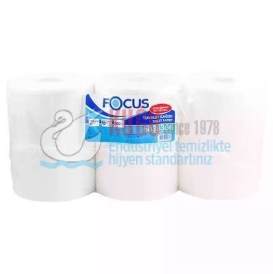 50001485 Focus Extra Çift Katlı Gofrajsız Maxi Büyük Boy Cimri İçten Çekmeli Tuvalet Kağıdı  (1 Rulo 200 metre-1 Koli 6 Adet Rulo)
