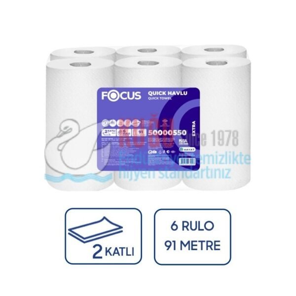 50000550 Focus Extra Quick Hareketli Havlu 91 Metre 6'Lı 20,7 Cm 5,034 Kg (1 Rulo 91 Metre-Koli İçi 6 Rulo)