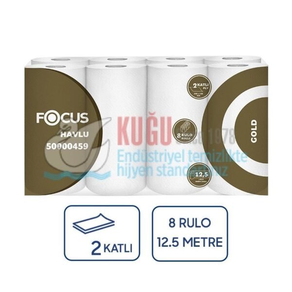 Second image of 50000459 Focus Gold Kağıt Ev Tipi Klasik Rulo Havlu 8'li 3 Paket 24 Rulo