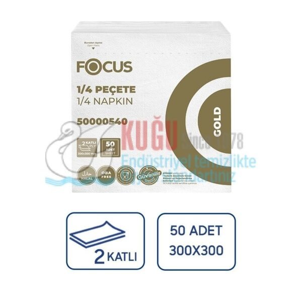 50000540 Focus Gold 1/4 Garson Katlama Çift Katlı Kağıt Peçete  (1 Paket 50'li Koli İçi 24 Paket)