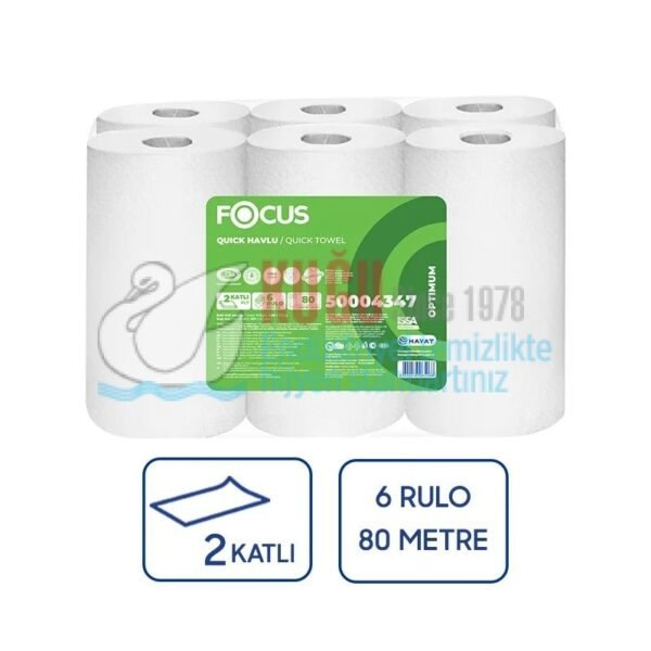 50004347 Focus Optimum Jumbo Çift Katlı Hareketli Quick Kağıt Havlu (1 Rulo 80 Metre-1 Koli 6 Rulo)