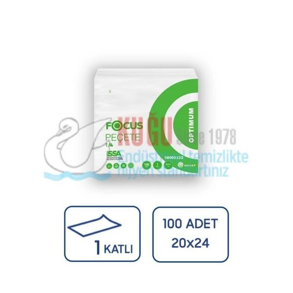 50005122 Focus Optimum Tek Katlı Peçete Kağıt 20x24 Cm (1 Paket 100'Lü-Koli İçi 32 Paket)